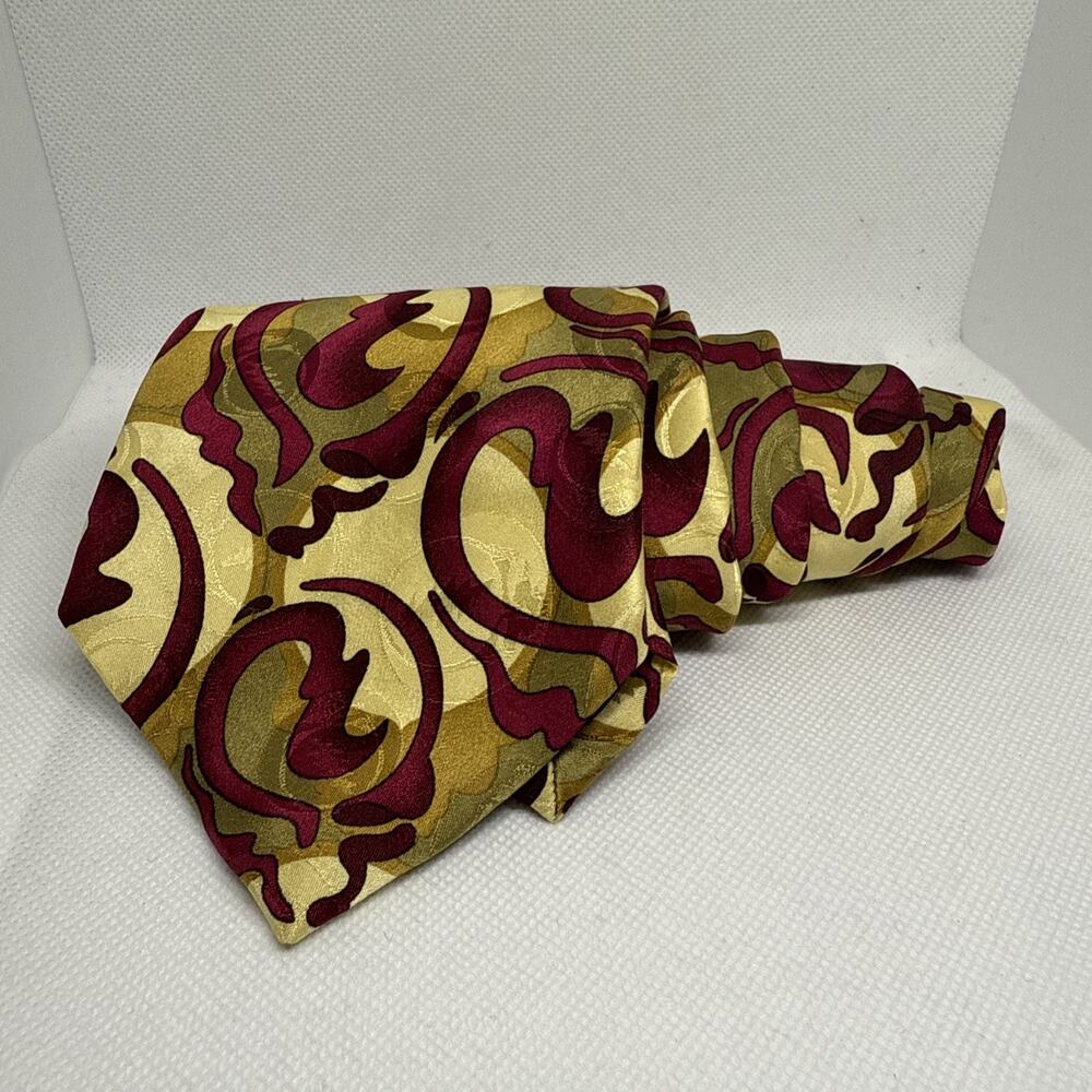JERRY GARCIA - GRATEFUL DEAD 100% Silk Anstract Men's Tie Gold Red 56” X 3.5”